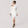 Elegant One Shoulder Ruched Midi Dress for Formal Occasions
