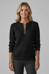 Cable Knit Women's Jumper with Zip Neck and Fitted Cuffs