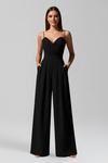 Sleeveless V Neckline Wide Leg Women’s Jumpsuit with Decorative Trim