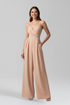 Sleeveless V Neck Jumpsuit with Wide Legs and Decorative Trim