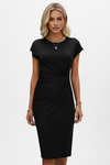 Knee-Length Women's Dress with Round Neckline Cap Sleeves and Gathered Waist Detail