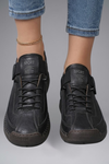 Women's Breathable Leather Trainers with Elastic Side Panels and Shock-Absorbing EVA Sole