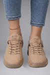 Women's Breathable Leather Trainers with Elastic Side Panels and EVA Shock-Absorbing Sole