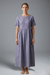 Pleated Waist Maxi Dress for Women with Side Pockets and Short Sleeves