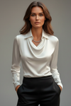 Satin Blouse for Women with Draped Collar and Long Sleeves