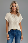Gleamond | Women's T-Shirt with Lace Neckline and Short Sleeves
