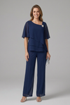 Layered Top and Straight Leg Trousers Set for Women