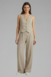 Women’s V-Neck Sleeveless Waistcoat and Wide Leg Trousers Two-Piece Set