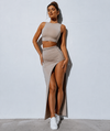 Asymmetric Crop Top and High Waist Midi Skirt Two Piece Set for Women