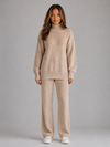 Women's Oversized Knitted Lounge Set with Roll Neck Jumper and Wide Leg Trousers