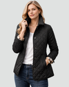 Quilted Button Front Jacket with Collared Neckline for Women