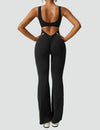 Gleamond | Women's Sports Jumpsuit with Back Cutout and Flare Leg