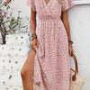 Gleamond | Women Floral Print Midi Dress With Side Split