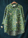 Women's Floral Print Button-Down Shirt with Pointed Collar and Long Sleeves