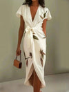 Women's Floral Wrap Maxi Dress with Deep V-Neck and Flutter Sleeves