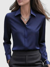 Women's Satin Long Sleeve Blouse with Structured Collar for Office and Smart Casual Wear