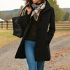 Button-Front Mid-Length Women's Coat with Collar and Side Pockets