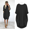 Loose Fit Women's Mini Dress with Front Pockets and Rounded Hem