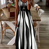 Gleamond | Women Striped Maxi Dress With V Neck