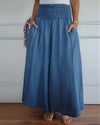 Women’s Wide Smocked Waistband Maxi Skirt with Pockets