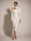 Gleamond | Women's One Shoulder Maxi Dress with Asymmetric Draped Neckline