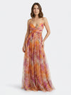 Gleamond | Women's Floral Maxi Dress with Sweetheart Neckline Cutout Waist and Pleated Skirt