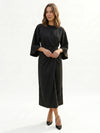 Gleamond | Belted Formal Midi Dress with Flowing Sleeves