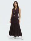 Gleamond | Brown Spliced Pleated Skirt and Vest Co-ord Set