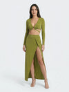 Gleamond | Cut Out Co-ord Set with Long Sleeve Crop Top and Maxi Skirt
