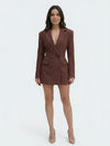 Gleamond | Brown Double Breasted Blazer Mini Dress with Peak Lapels
