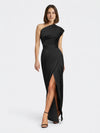 Gleamond | Women's One Shoulder Maxi Dress with Draped Bodice and Front Split