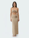 Gleamond | Floral Patchwork Knit Tube Top and Maxi Skirt Co-ord Set
