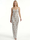 Gleamond | Floral White Lace Maxi Dress with Spaghetti Straps and Cowl Neck