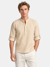 Gleamond | Men's Henley Shirt with Band Collar and Roll Tab Sleeves