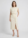 Gleamond | Midi Dress Sleeveless Two Tone Illusion Bodice Button Front Skirt