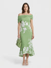 Gleamond | Off Shoulder Floral Midi Dress with Twisted Neckline