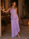 Gleamond | Pleated Halter Neck Maxi Dress with Ruffle Detail - Wedding Guest Dress