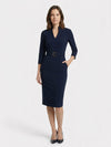 Gleamond | Refined Black Belted Sheath Dress with Mandarin Collar