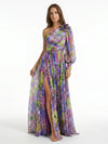 Gleamond | Side Print Slit One Sleeve Maxi Dress