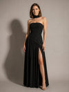 Gleamond | Strapless Maxi Dress Choker Neck Asymmetric Pleated Skirt High Slit Formal Gown