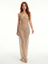 Gleamond | Strapless Ruched Maxi Dress with Sheer Glitter Overlay