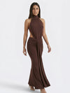 Gleamond | Women Halter Neck Maxi Dress With Ruched Detail