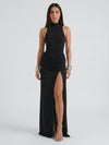Gleamond | Women Maxi Dress – Draped Fit High Neck, Side Slit