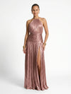 Gleamond | Women Pleated Halter Maxi Dress With Side Split