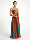 Gleamond | Women Pleated Maxi Dress With Strapless Neckline
