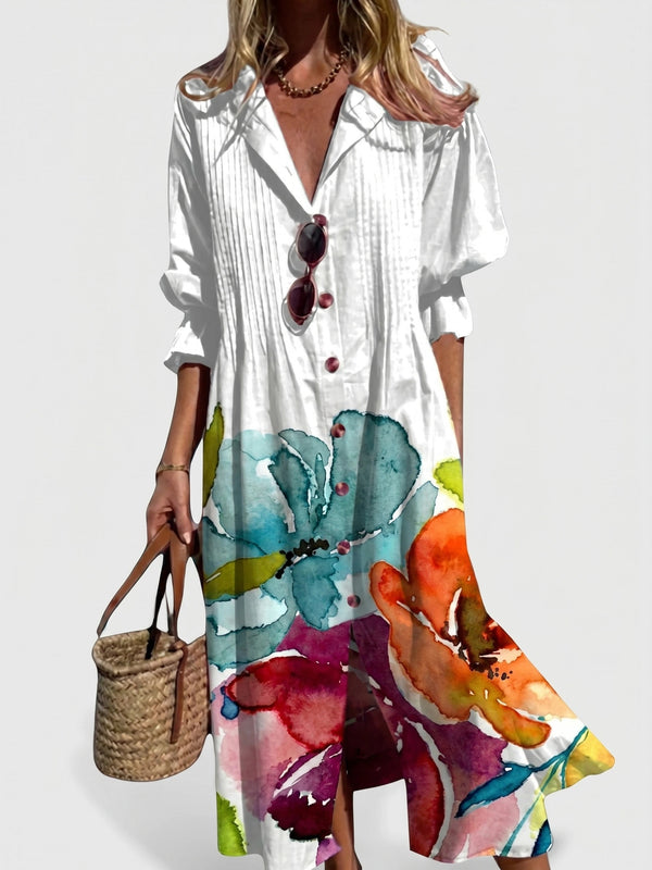 Gleamond | Women’s Boho Shirt Dress Printed Button Front Casual Maxi