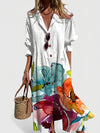 Gleamond | Women’s Boho Shirt Dress Printed Button Front Casual Maxi