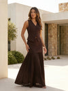 Gleamond | Women’s Brown Pleated Skirt & Vest Co Ord Set