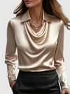 Gleamond | Women’s Elegant Blouse Long Sleeve Draped Neck Satin Style Top