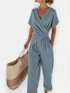 Gleamond | Women’s Elegant Draped Jumpsuit Relaxed Wide Leg Fit